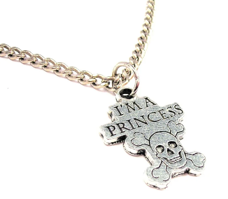 women's necklaces bridal jewelry -I'm A Princess Skull And Crossbones Single Charm Necklace