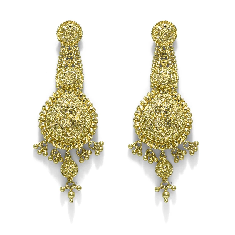 women's earrings for evening wear -22K Yellow Gold Drop Earrings W/ Filigree & Dangling Gold Balls