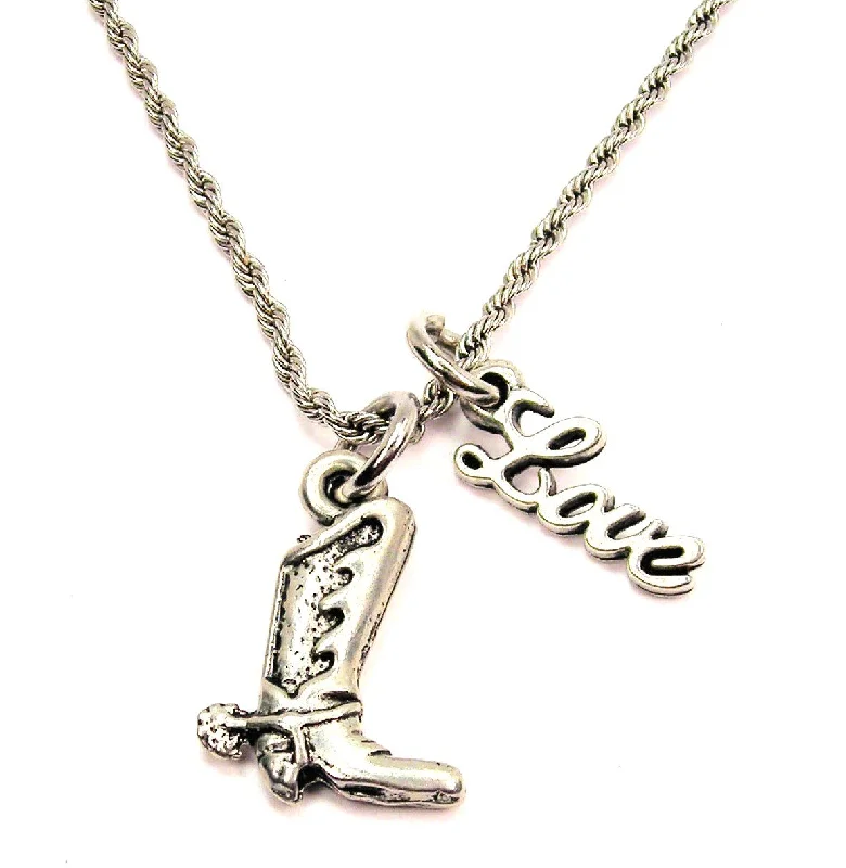 women's necklaces romantic design -Cowboy Boot With Spur 20" Chain Necklace With Cursive Love Accent