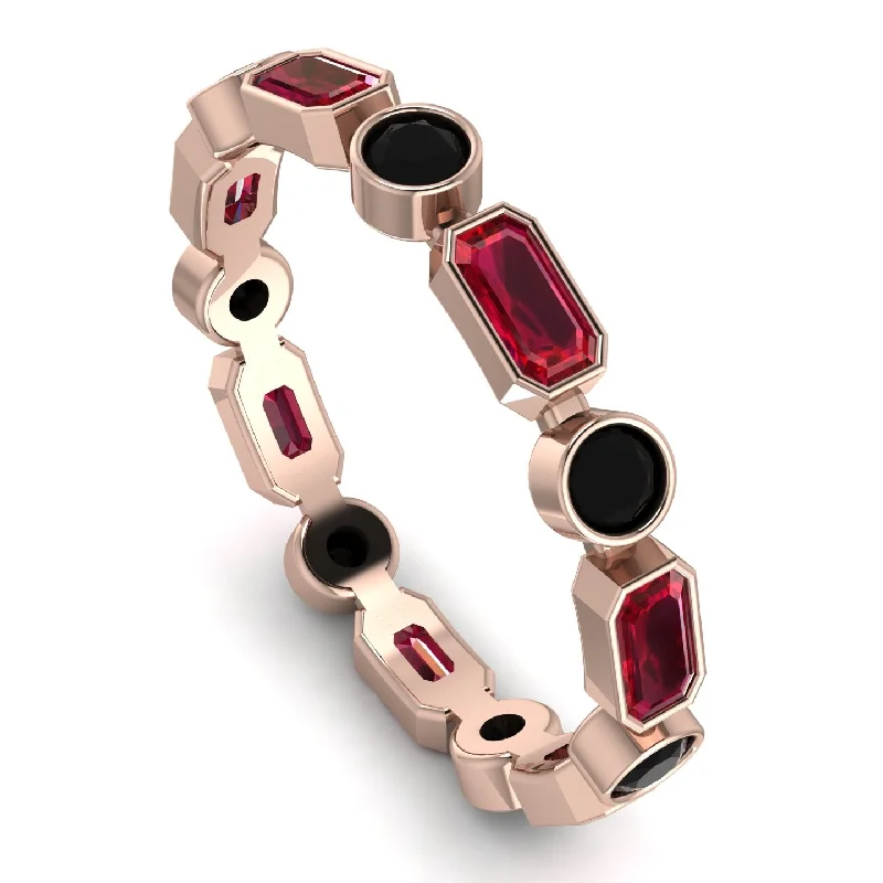 women's rings diamond -Emerald Cut Ruby Bezel Eternity Ring - Genevieve No. 41