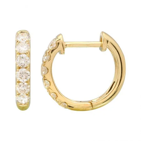 women's earrings for everyday wear -14k Yellow Gold Petite Diamond Huggie Earrings