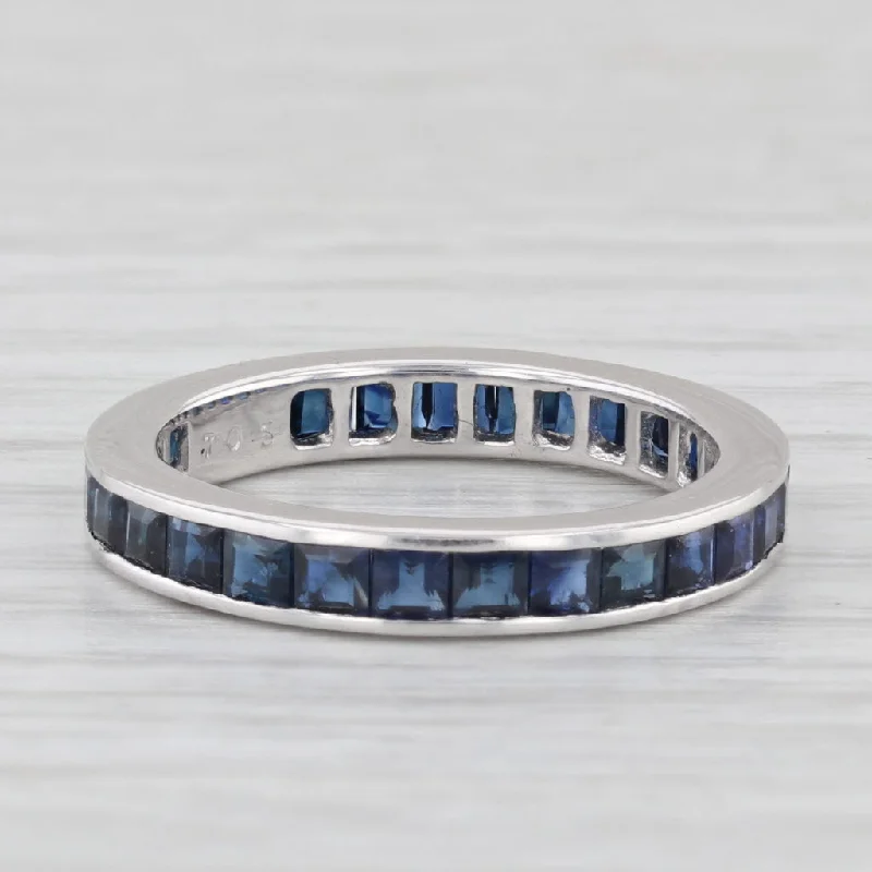 engagement rings for women -1.96ctw Blue Sapphire Eternity Band 18K White Gold Wedding Stackable Ring