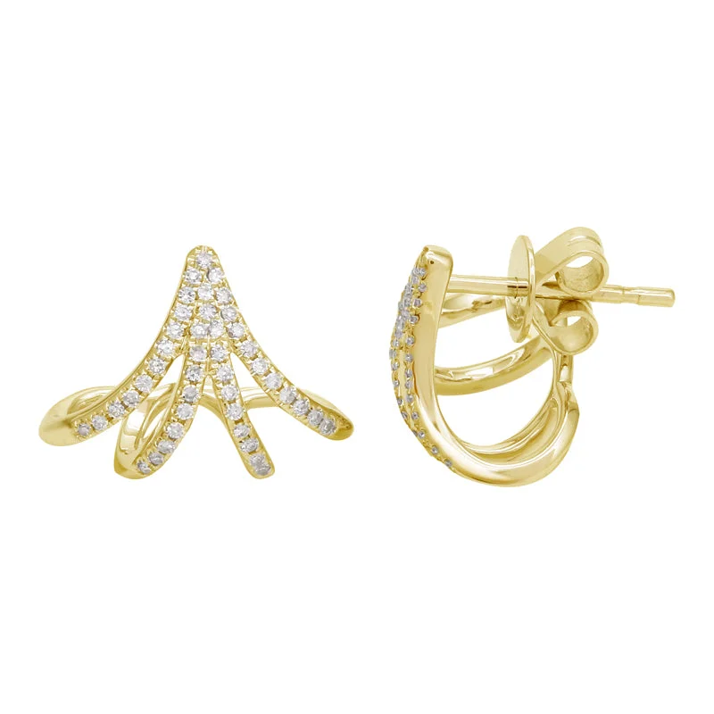 women's earrings with heart-shaped diamond -14k Yellow Gold Caged Lobe Diamond Studs