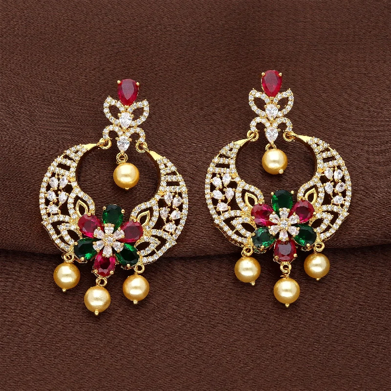 women's earrings with long dangling -Zirconia Chandbali Earrings