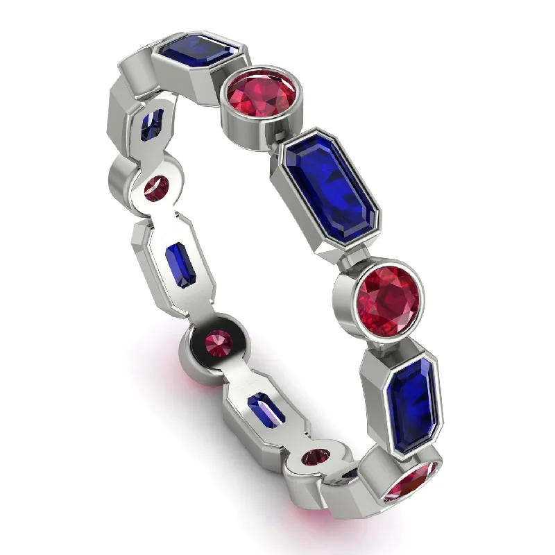 women's rings with nature gemstones -Emerald Cut Sapphire Bezel Eternity Ring - Genevieve No. 60