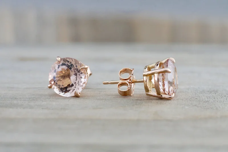 women's earrings classic style -Rounds Morganite Studs 8mm