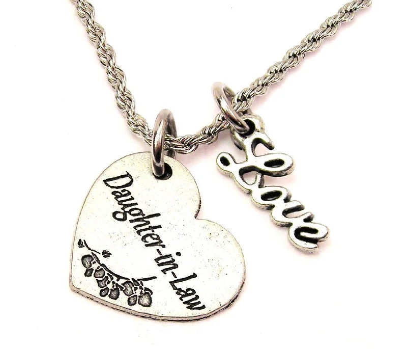 women's necklaces with lock and key -Daughter In Law 20" Chain Necklace With Cursive Love Accent