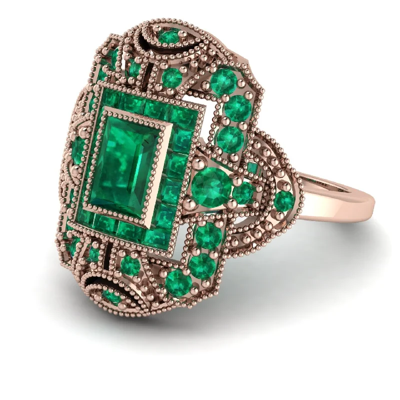 women's rings for bridal sets -Victorian Gold Ring With Emerald - Janice No. 20