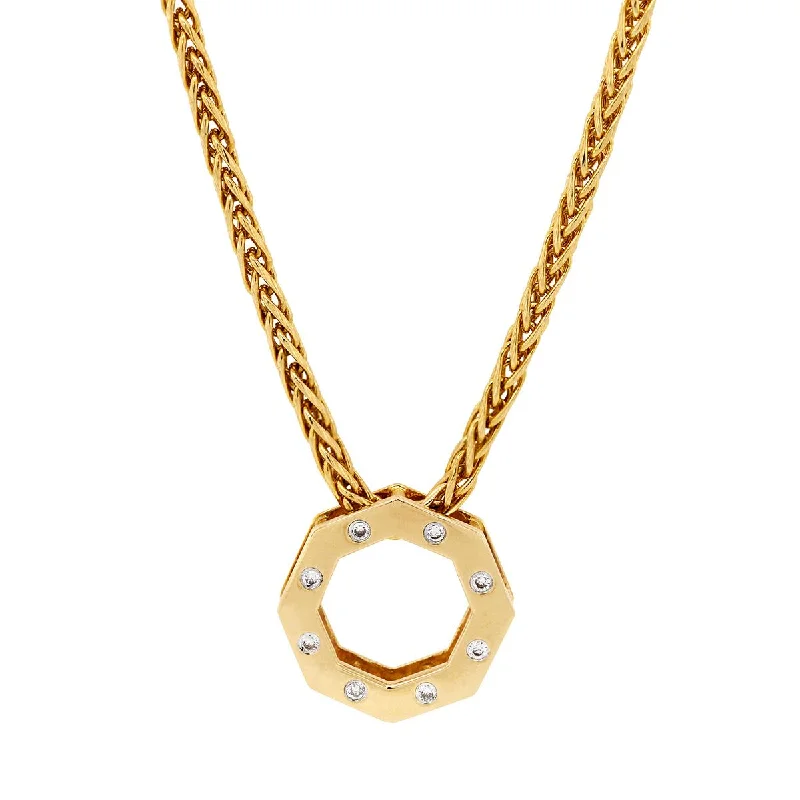 women's necklaces with anchor design -YELLOW GOLD OCTAGON NECKLACE WITH DIAMONDS, 1/7 CT TW