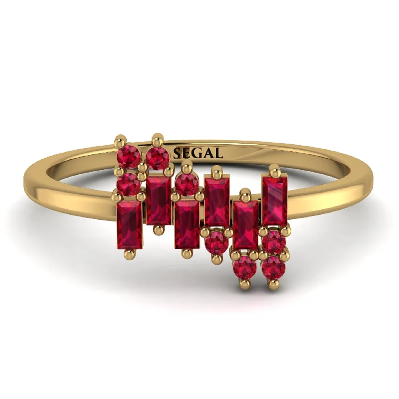 women's rings with intricate details -Baguette And Round Ruby Band - Daniela No. 55