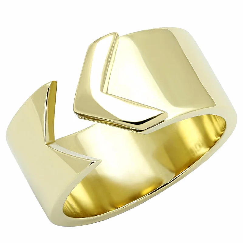 women's rings mixed stone design -Designer Arrow Look Gold IP 316 Stainless Steel Wide Band Ring