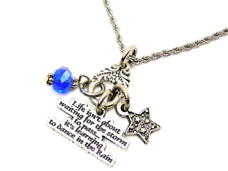 women's necklaces with compass charm -Life Isn't About Waiting For The Storm To Pass Catalog Necklace - Dark Blue