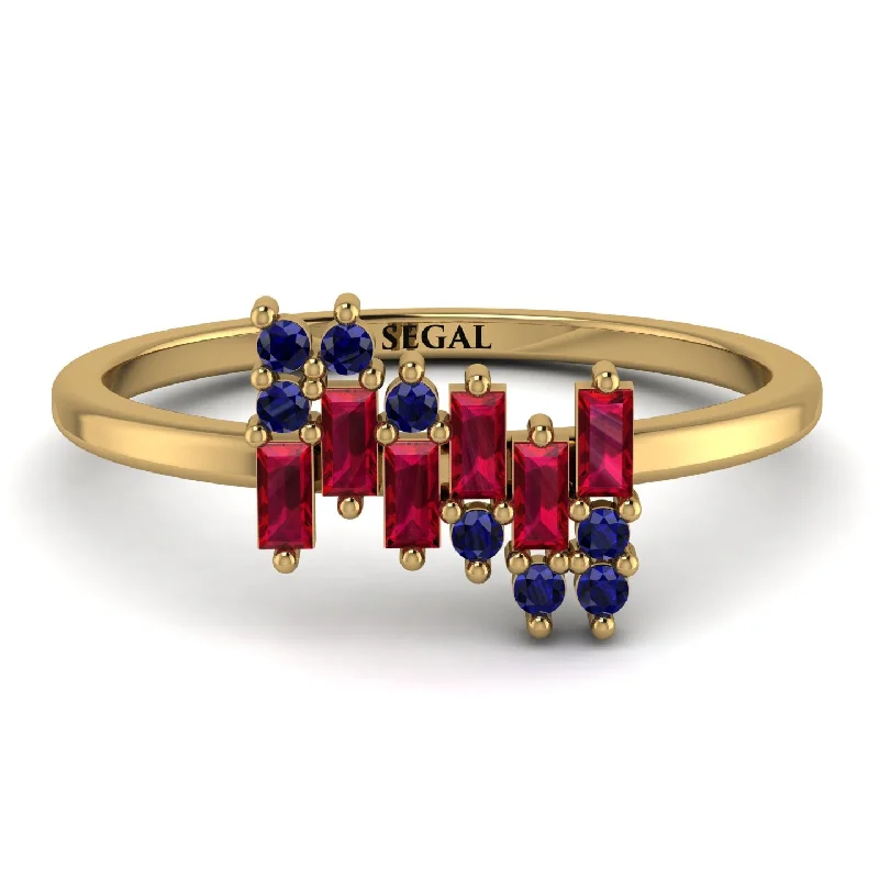 women's rings with princess-cut diamond -Baguette And Round Ruby Band - Daniela No. 70