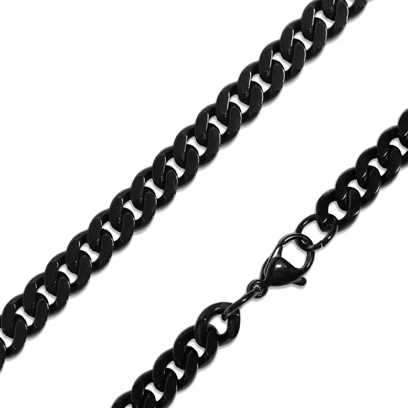 women's necklaces vintage style -Stainless Steel Black Curb Chain Necklace / CHN7501