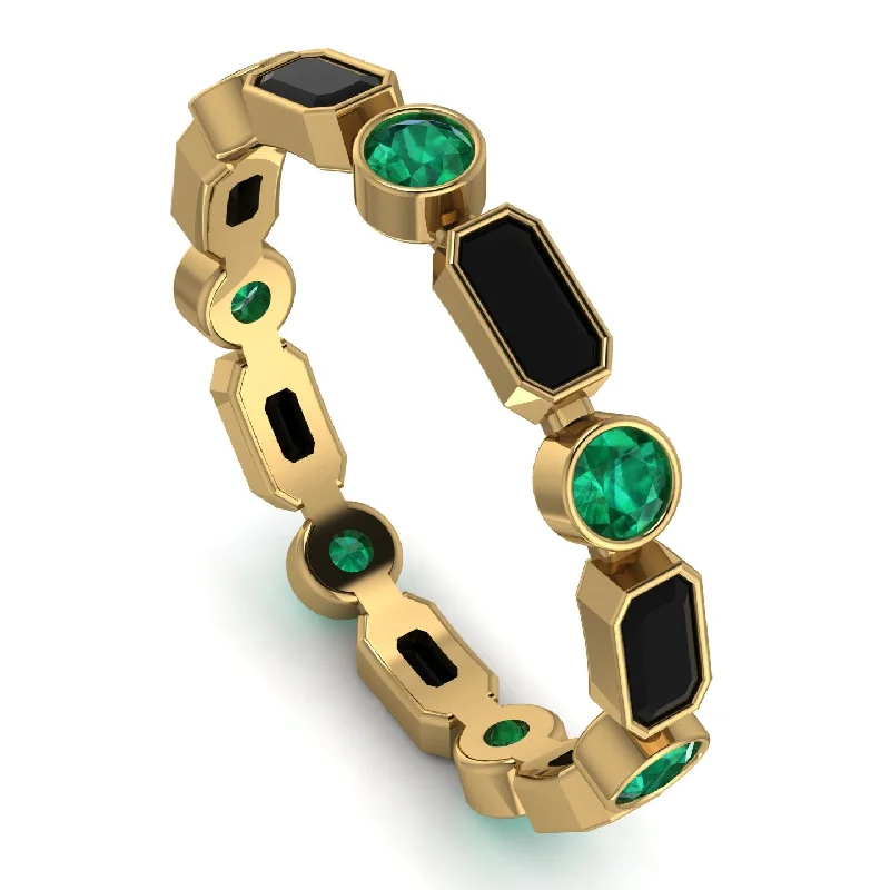 women's rings with halo diamonds -Emerald Cut Black Diamond Bezel Eternity Ring - Genevieve No. 22