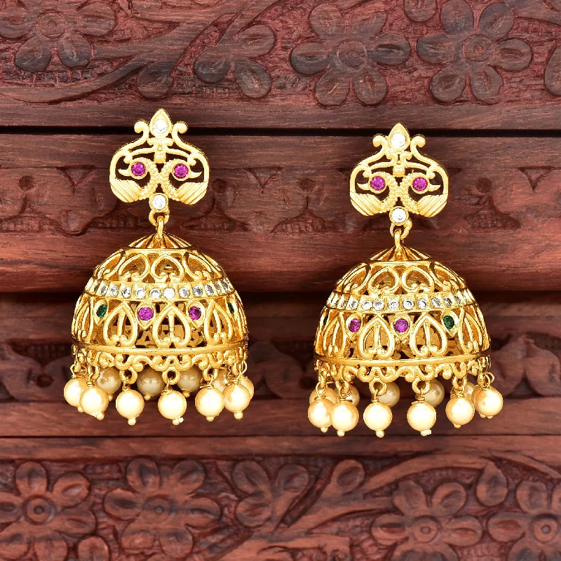 women's earrings with silver studs -Matt Jhumka Earrings