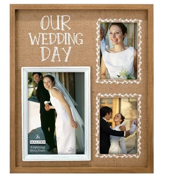 engagement rings with blue sapphire -Malden 3-Opening Our Wedding Day Burlap Collage 2 3"x5" and 1 5"x7" Photo Frame