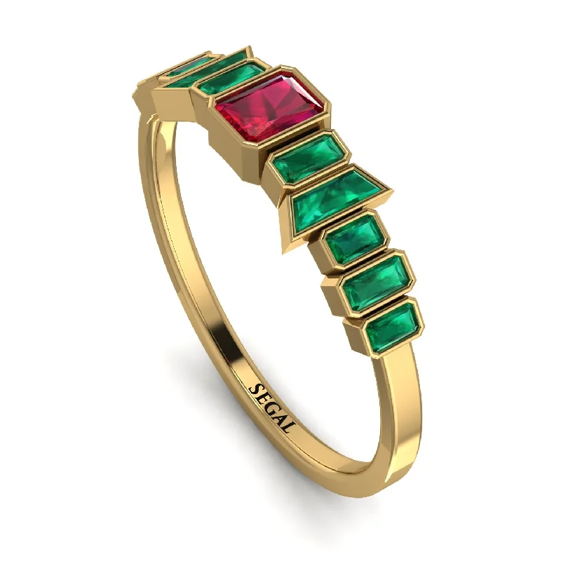 women's rings wedding band -Emerald Ruby Mix Band - Valerie No. 25