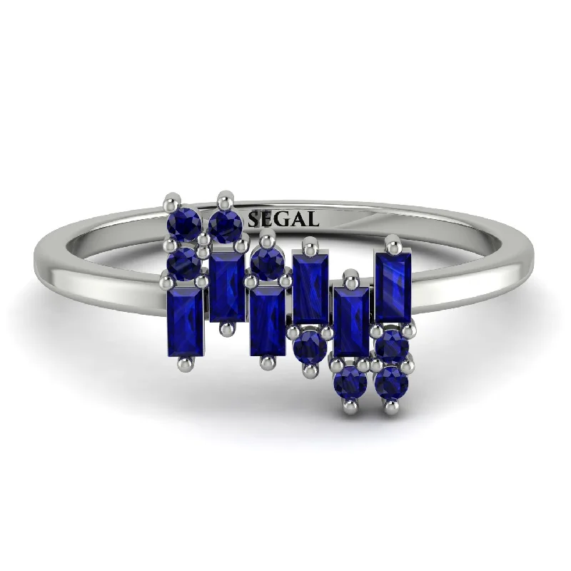 women's rings with moissanite -Baguette And Round Sapphire Band - Daniela No. 75