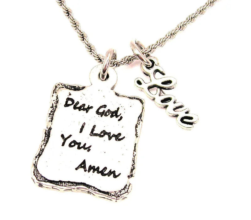 women's necklaces with bold statement -Dear God I Love You Amen 20" Chain Necklace With Cursive Love Accent