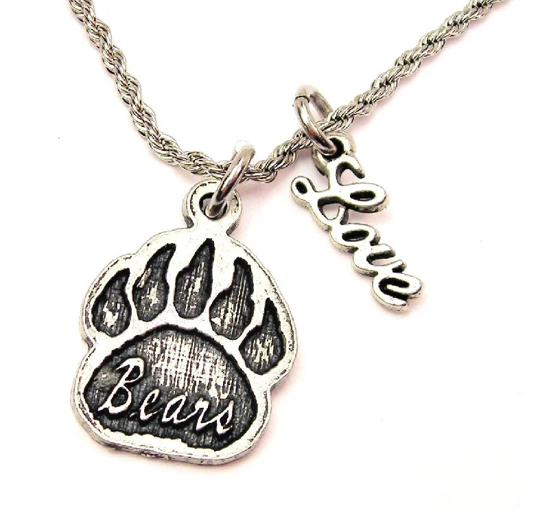 women's necklaces with angel wings -Bears Paw Print 20" Chain Necklace With Cursive Love Accent