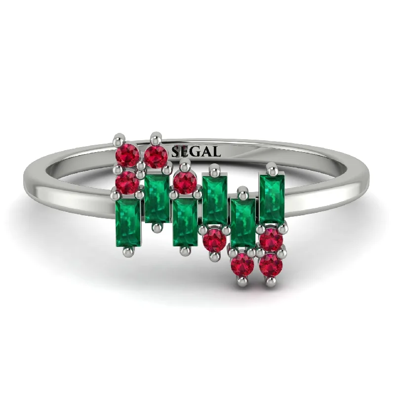 women's rings for proposal -Baguette And Round Emerald Band - Daniela No. 51