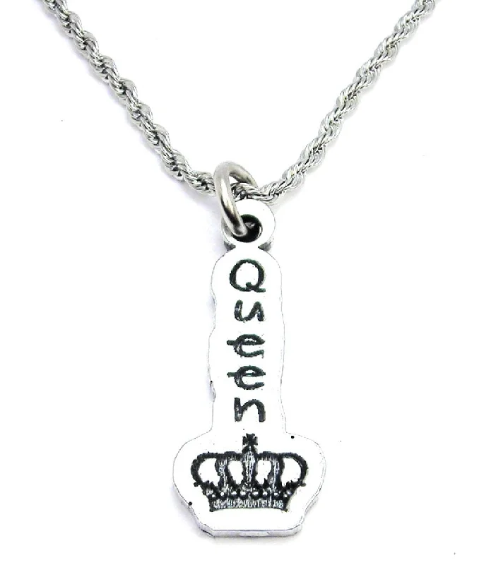 women's necklaces personalized -Queen With Crown Single Charm Necklace