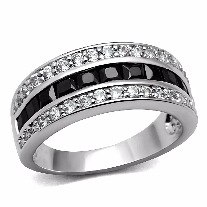 women's rings retro design -Round Clear CZ and Black Princess CZ  Stainless Steel Eternity Band