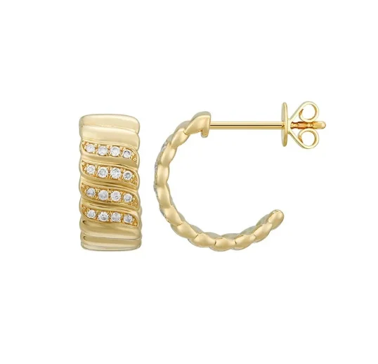 women's earrings with moon design -Diamond and Gold Braided Hoops