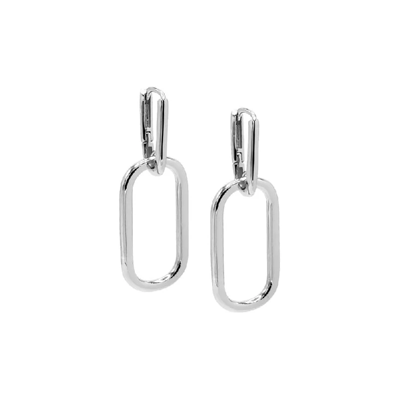 women's earrings silver -Silver Graduated Drop Link Huggie Earrings