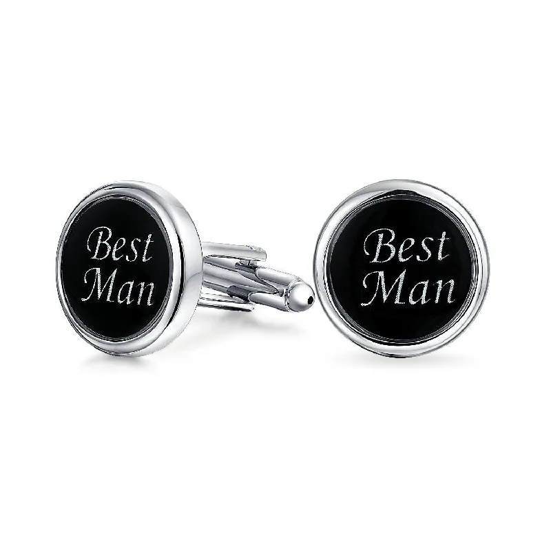 engagement rings with Art Deco style -Round Black White Words BEST MAN GROOM Shirt Cufflink for Men Wedding Gift