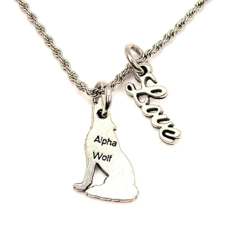 women's necklaces with elegant style -Alpha Wolf 20" Chain Necklace With Cursive Love Accent