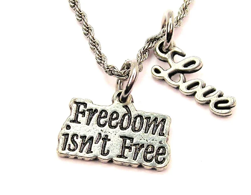 women's necklaces ruby -Freedom Isn't Free 20" Chain Necklace With Cursive Love Accent