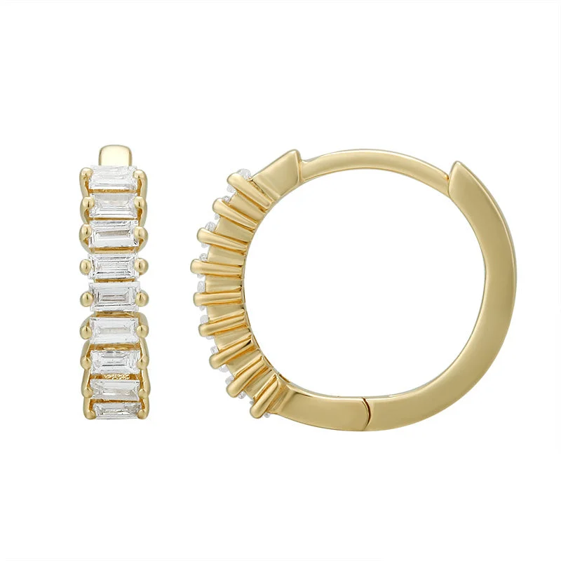 women's earrings for everyday wear -Small Baguette Diamond Hoops