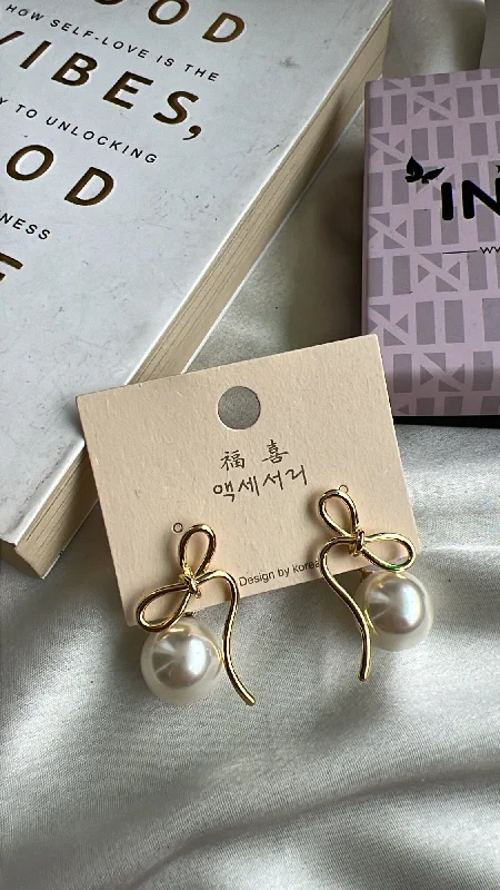 women's earrings with silver studs -Helen bow drop earrings