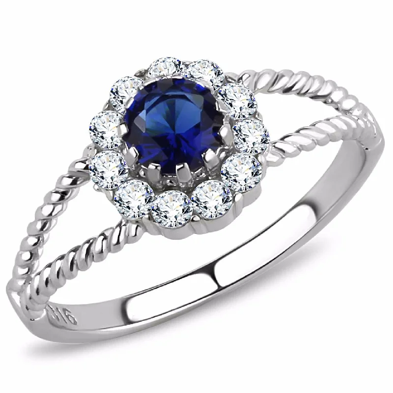 women's rings with cushion-cut diamond -Women's 5x5mm Round Cut Sapphire CZ Center Stainless Steel Cocktail Ring