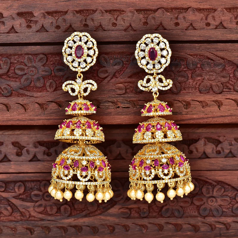 women's earrings hoop gold -Zirconia Multilayered Jhumka Earrings