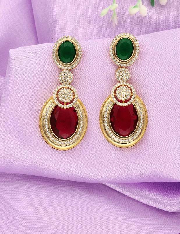 women's earrings with gold hoops -Designer GJ Polish Ruby Emerald Dangler Earrings