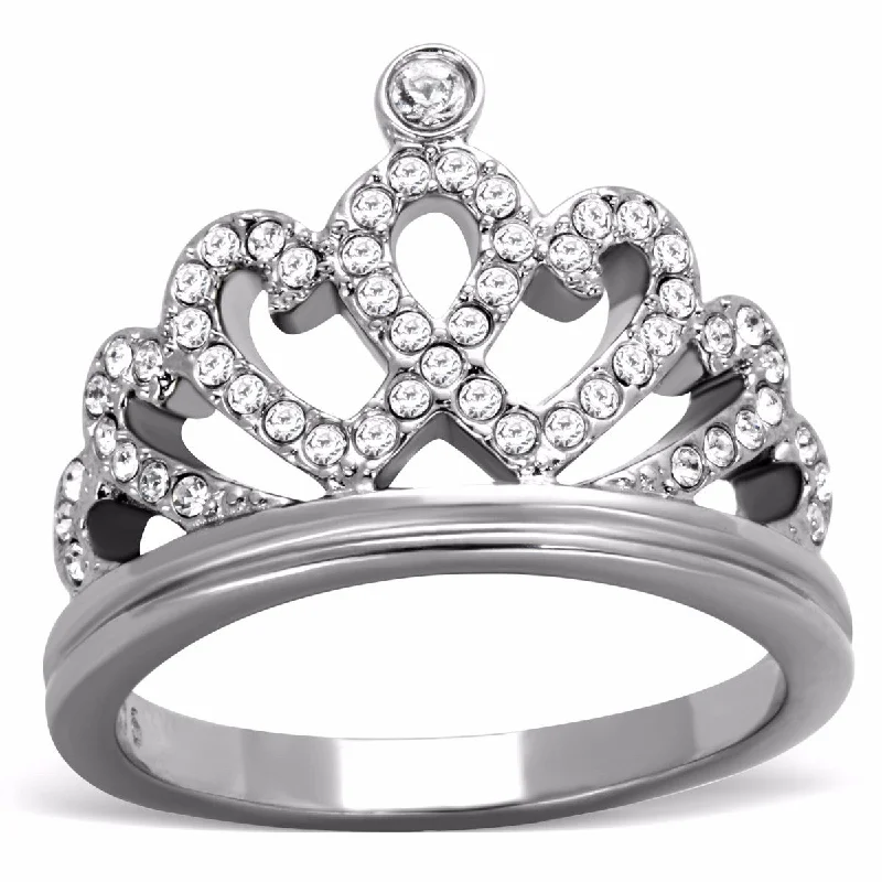 women's rings animal-shaped -Women's Top Grade Clear Crystal 316 Stainless Steel Crown Ring