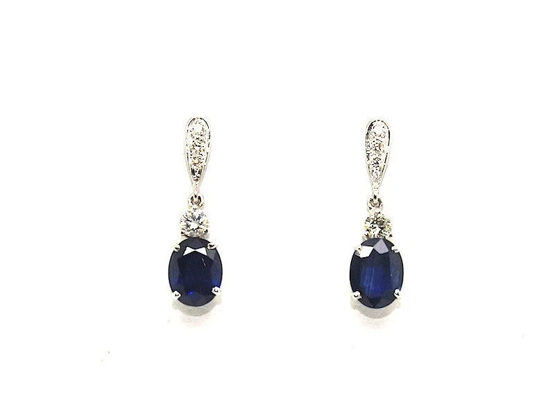 women's earrings with teardrop diamonds -Classic Blue Sapphire And Diamond Drop Earring Ad No. 0994