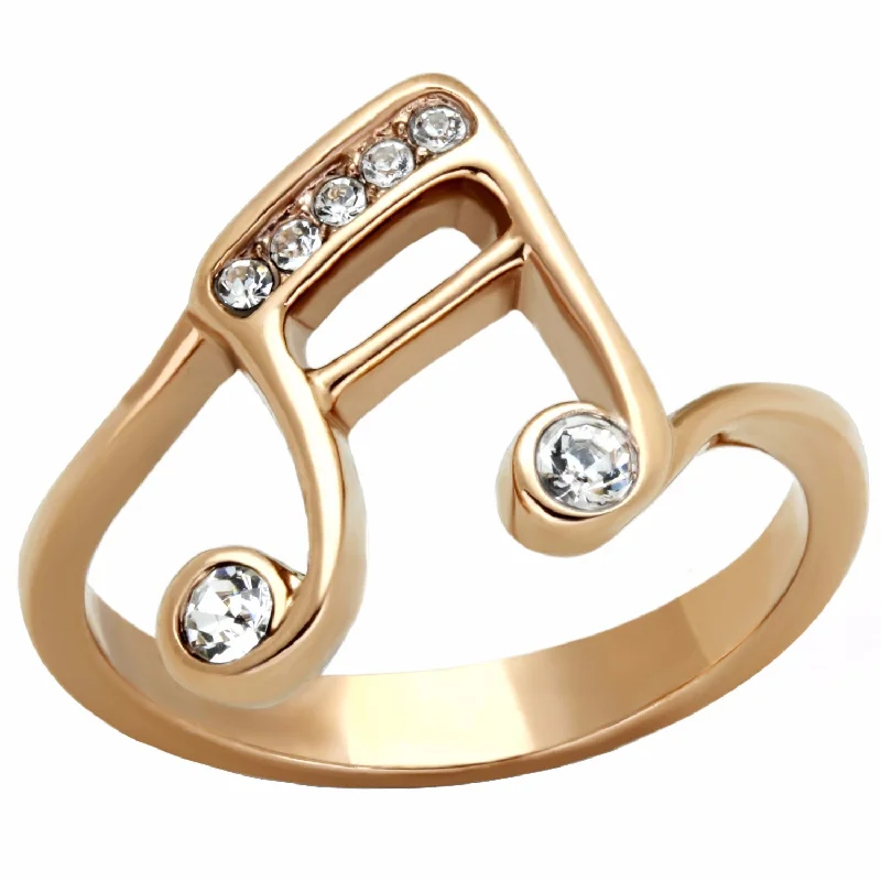 women's rings statement ring -Top Grade Crystal on Music Note Symbol Rose Gold IP Stainless Steel Ring