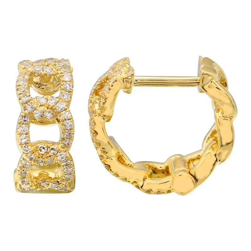 women's earrings with modern twist -14k Yellow Gold Diamond-Link Huggie Earrings