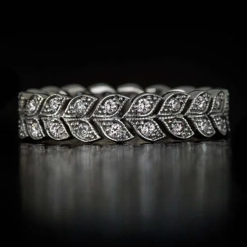 engagement rings for alternative brides -VINTAGE STYLE DIAMOND 1/2ct WEDDING ETERNITY BAND LEAF VINE ART NOUVEAU RING