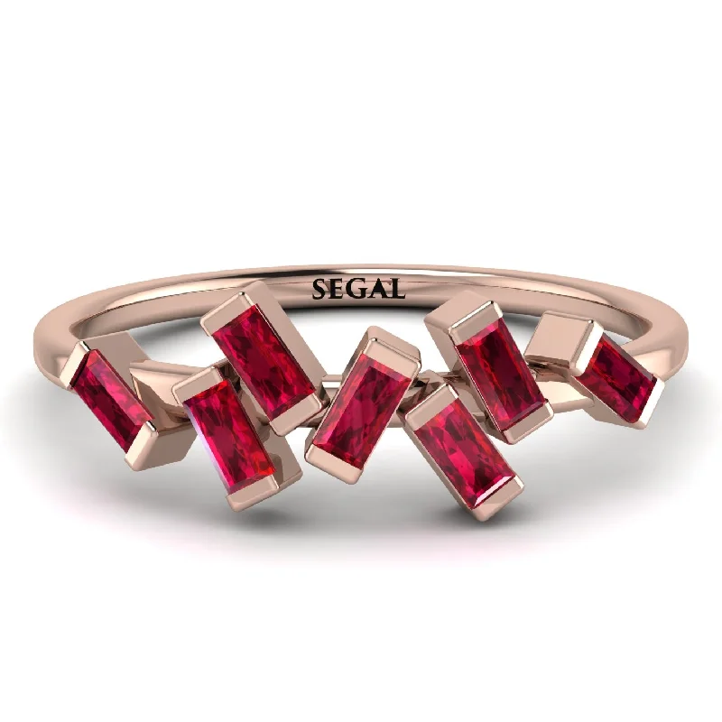 women's rings with moissanite -Thin Baguette Ruby Ring - Juliette No. 11