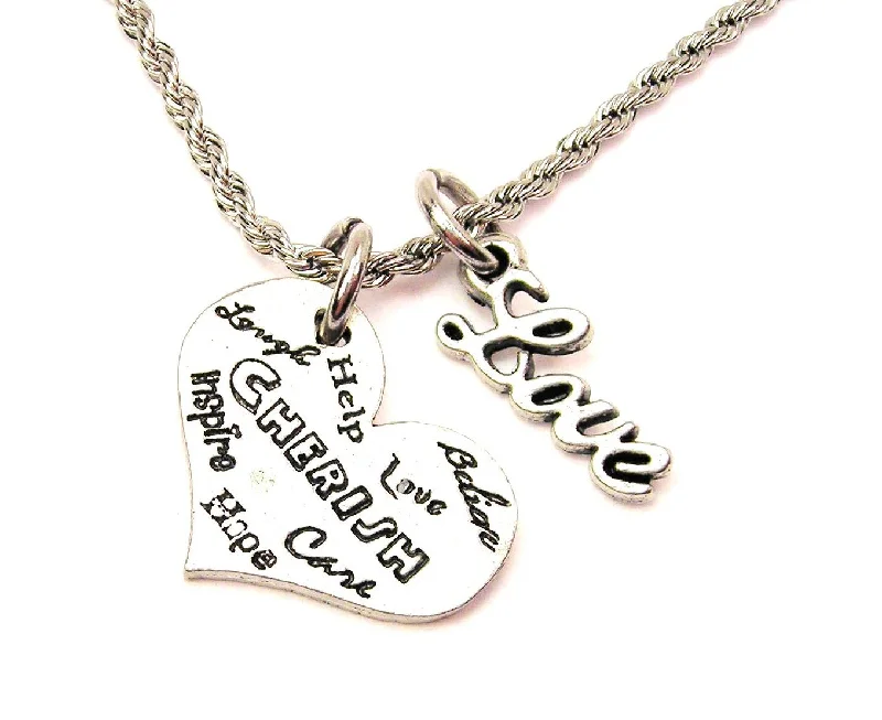 women's necklaces with feather charm -Cherish Love Hope Laugh Inspire 20" Chain Necklace With Cursive Love Accent