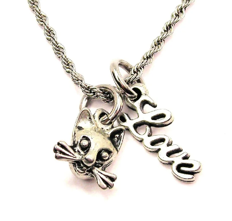 women's necklaces for casual wear -Cat With Whiskers 20" Chain Necklace With Cursive Love Accent