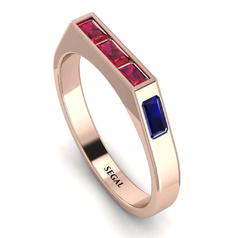 women's rings for anniversary -Emerald Cut Thin Ruby Signature Ring - Sara No. 71