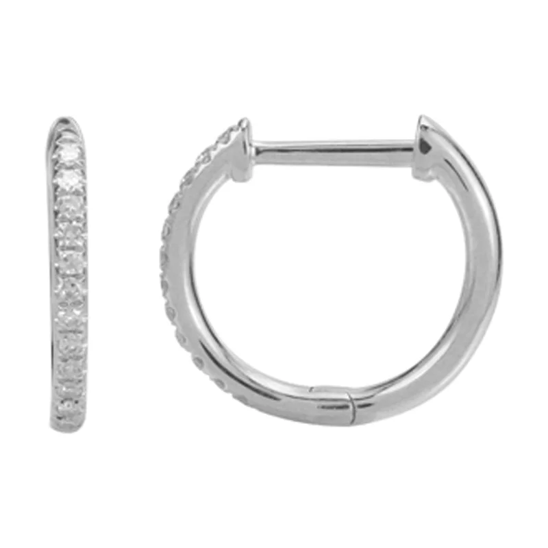 women's earrings with heart shape -14k White Gold Diamond Huggie Earrings