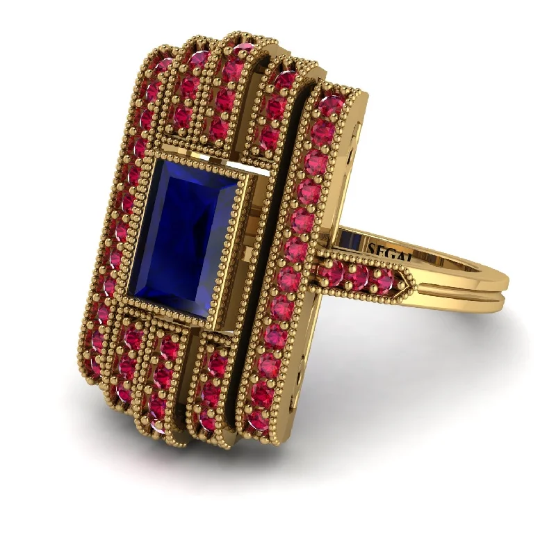 women's rings with sparkling diamonds -Unmatched Style Gold Baguette Sapphire Ring - Jean No. 58