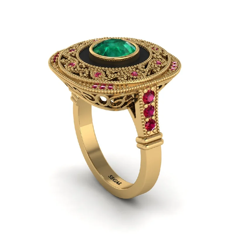 women's rings with rustic design -Fancy Art Deco Emerald Ring - Pauline No. 49